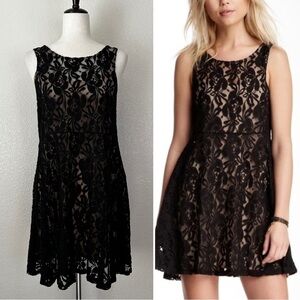 Free People Black Lace Sleeveless Mini Dress, Sz Medium